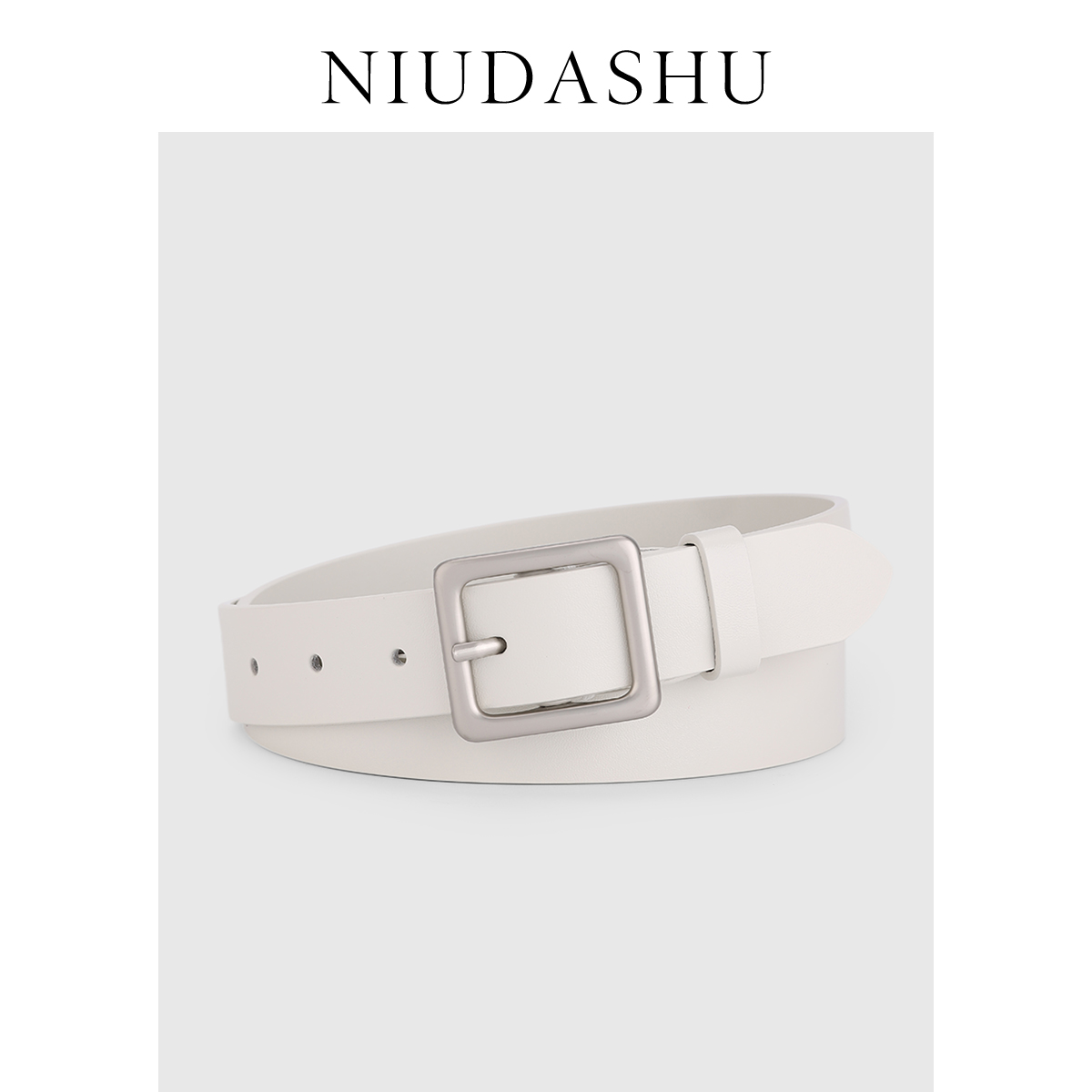 新款白色皮带女真皮装饰