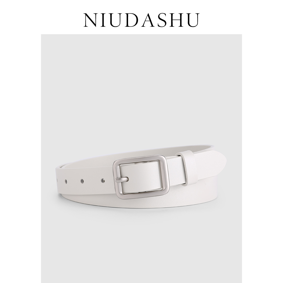 白色皮带女真皮装饰简约