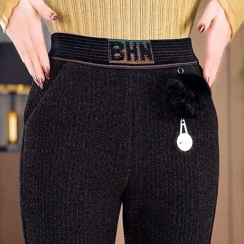 亮丝灯芯绒微喇裤女士冬季长裤加绒加厚中老年保暖喇叭裤休闲女裤