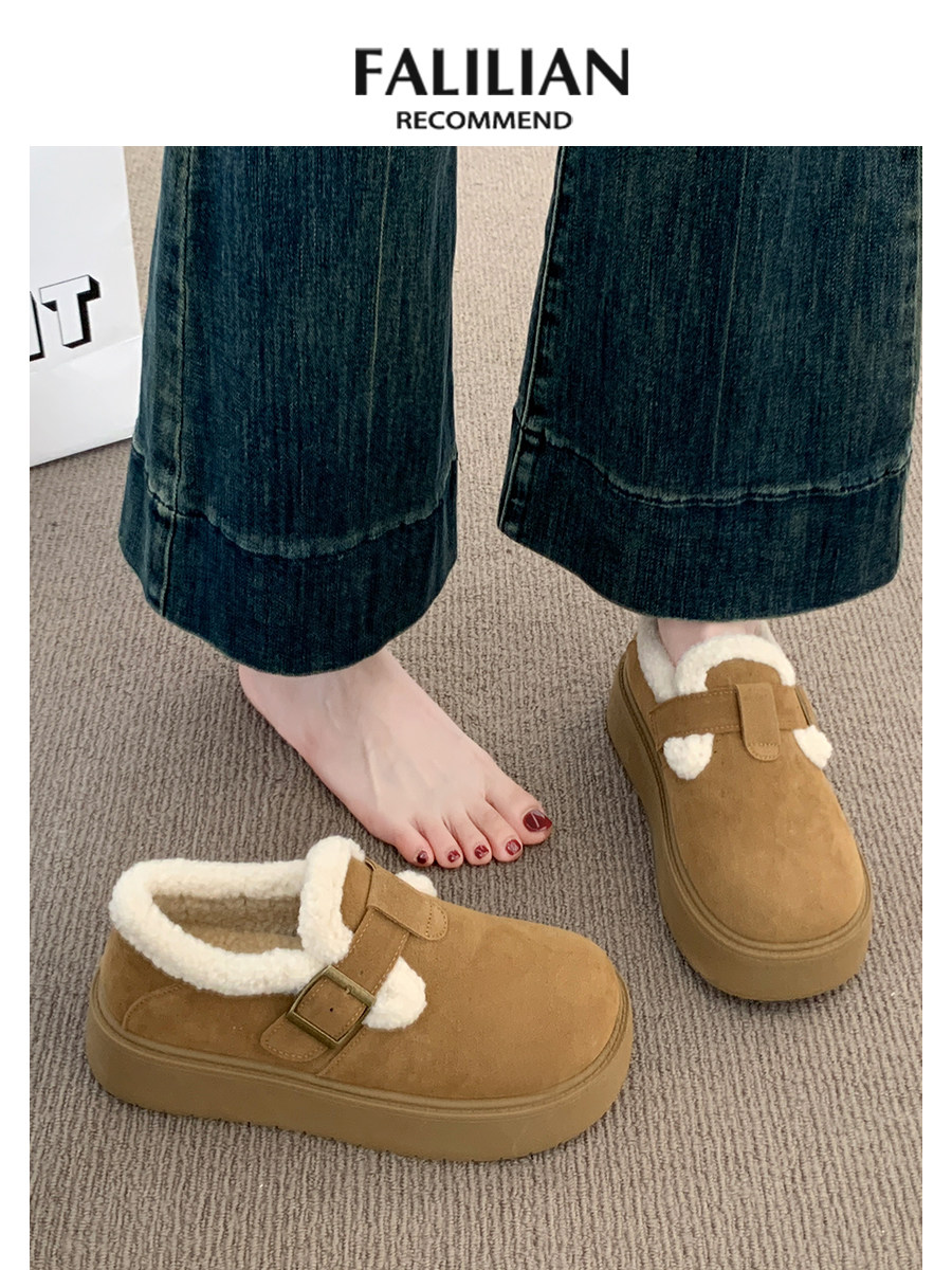 Женские мокасины birkenstocks в горошек на толстой подошве и бархате; новинка 2025 года; осенне-зимние мокасины; хлопковая обувь Birkenstocks; теплые зимние ботинки Изображение 1