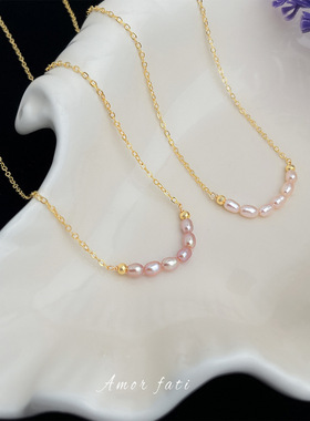 强光粉紫淡水珍珠锁骨链时尚轻奢微笑项饰气质高级感项链镀18k金