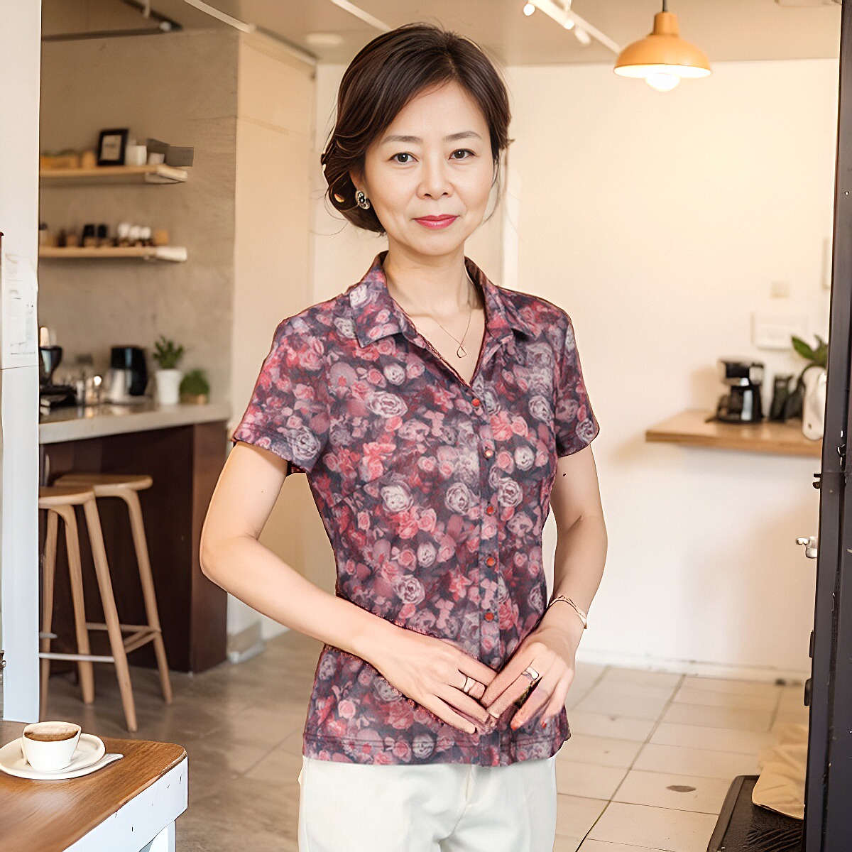 竹语声2024新款夏装中年女装衬衫台湾网纱妈妈装大码夏装开衫