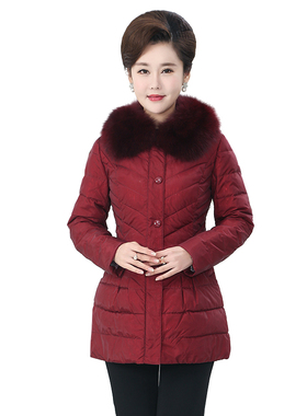 玉雪金丝棉服菲莉棉衣诗思蒂中老年妈妈狐狸毛领冬装显瘦喜庆婚礼