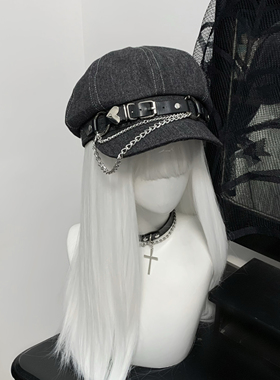 1Gangster Inn原创亚文化贝雷帽金属酷牛仔灰甜酷帽子y2k画家帽