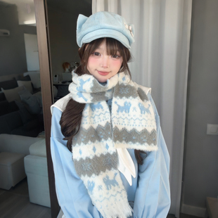 1Gangster Inn可爱猫咪双面针织围巾女秋冬保暖百搭围脖防风防寒