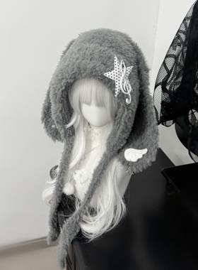 1Gangster Inn原创兔耳帽亚文化音符宅萌可爱护耳帽骨头毛绒百搭