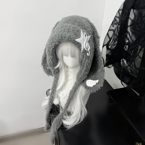 1Gangster Inn原创兔耳帽亚文化音符宅萌可爱护耳帽骨头毛绒百搭