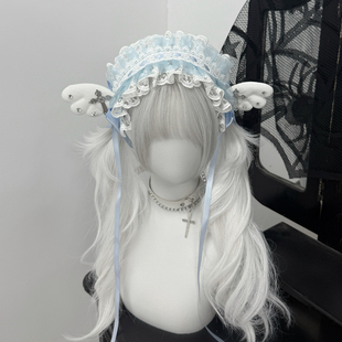 1Gangster Inn原创蝴蝶结翅膀水钻日系发饰发带蕾丝头饰水色lo娘