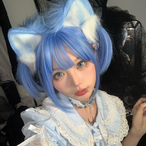 1Gangster Inn蓝色手作仿真兽耳发箍发饰狼耳犬耳lolita猫耳朵