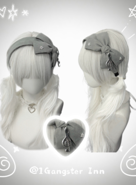 1GangsterInn古早格雷系水钻音符灰色发箍宅萌亚文化头箍头饰发饰