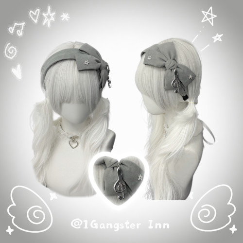 1GangsterInn古早格雷系水钻音符灰色发箍宅萌亚文化头箍头饰发饰