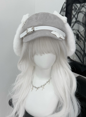 1Gangster Inn原创灰色白小狗耳朵帽亚文化贝雷帽可爱个性宅文化
