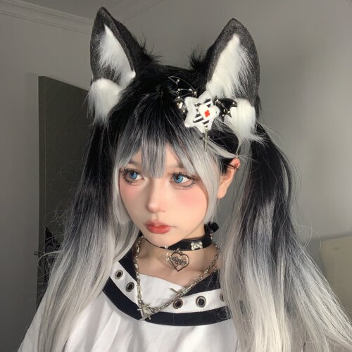 1Gangster Inn 狼耳cosplay猫耳头饰狼系毛绒仿真兽耳发箍亚文化