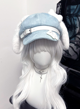 1Gangster Inn原创蓝色小狗耳朵帽亚文化贝雷帽可爱个性宅文化