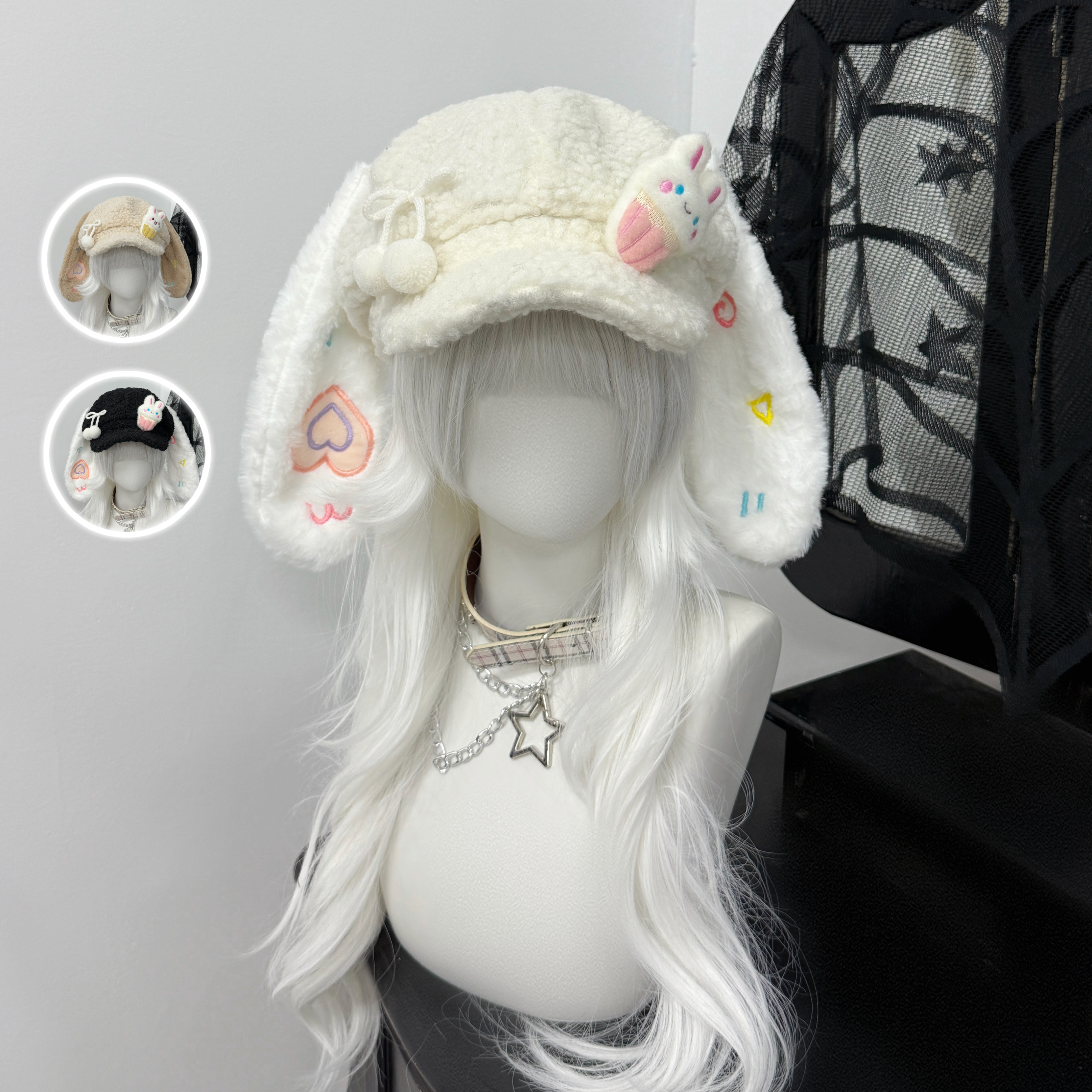 1Gangster Inn原创兔耳帽亚文化糖果兔兔宅萌可爱保暖毛绒百搭