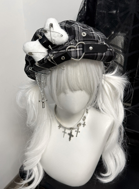 1Gangster Inn原创亚文化贝雷帽金属格子甜酷帽子y2k画家帽云朵帽