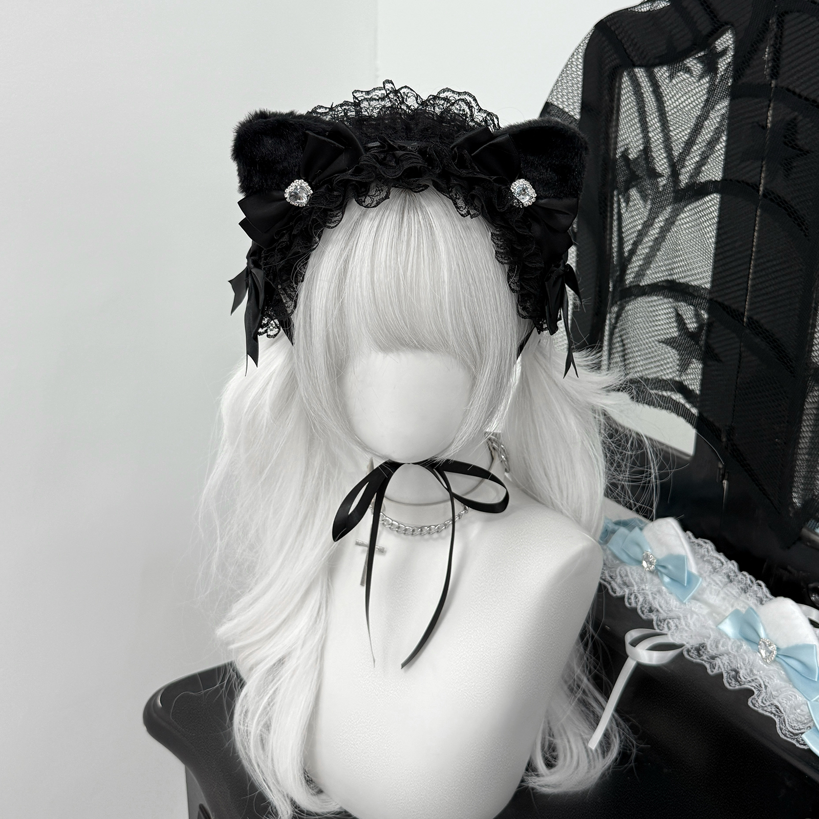 原创爱心水钻蝴蝶结猫耳发箍