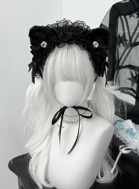 1Gangster Inn原创耳发箍爱心水钻蝴蝶结Lolita蕾丝发带
