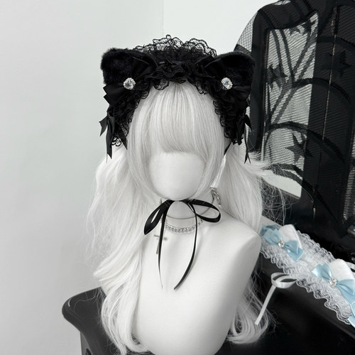 原创爱心水钻蝴蝶结猫耳发箍