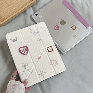 蝴蝶结像素kt猫适用ipad11代air8/76/pro11平板保护套caseipad10.2英寸9//8/7代minni6/78.3防弯亚克力背板