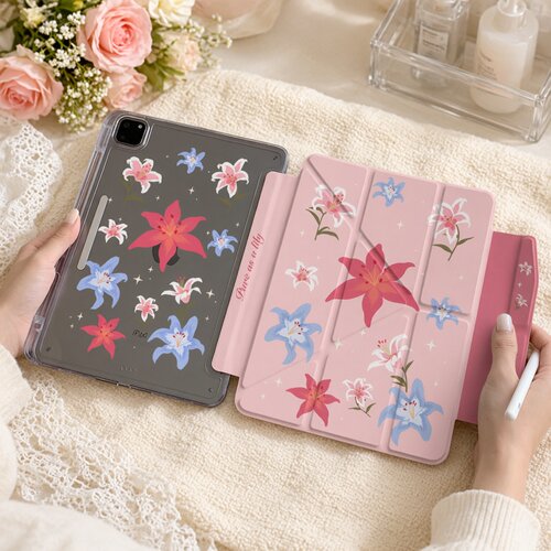 粉底百合花用于ipadair11pro11英寸air4/5/6/7/8pro1/2/3/4代12.9英寸minni/6/7ipad10防弯case保护套轻薄