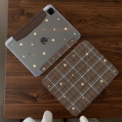 棕格纹星星适用苹果26款ipad12款A19代air11M4pro13保护air678保护壳套11寸轻薄硬壳防弯ipad case10.9英寸