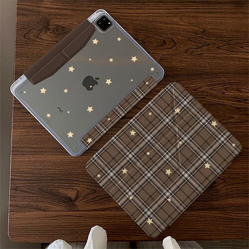 棕格纹星星适用苹果26款ipad12款A19代air11M4pro13保护air678保护壳套11寸轻薄硬壳防弯ipad case10.9英寸