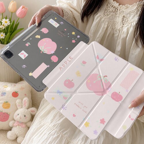 粉色苹果适用ipadair11pro11英寸air4/5/6/7/8pro1/2/3/4代12.9英寸minni/6/7ipad10防弯case保护套轻薄