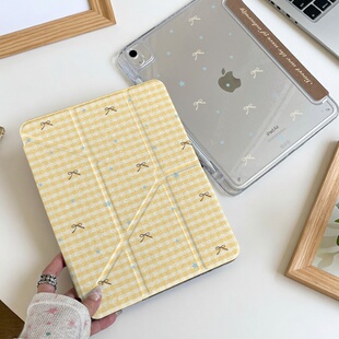 黄格子星星蝴蝶结适用ipad11代air8/76/pro11平板保护套caseipad10.2英寸9//8/7代minni6/78.3防弯亚克力背板