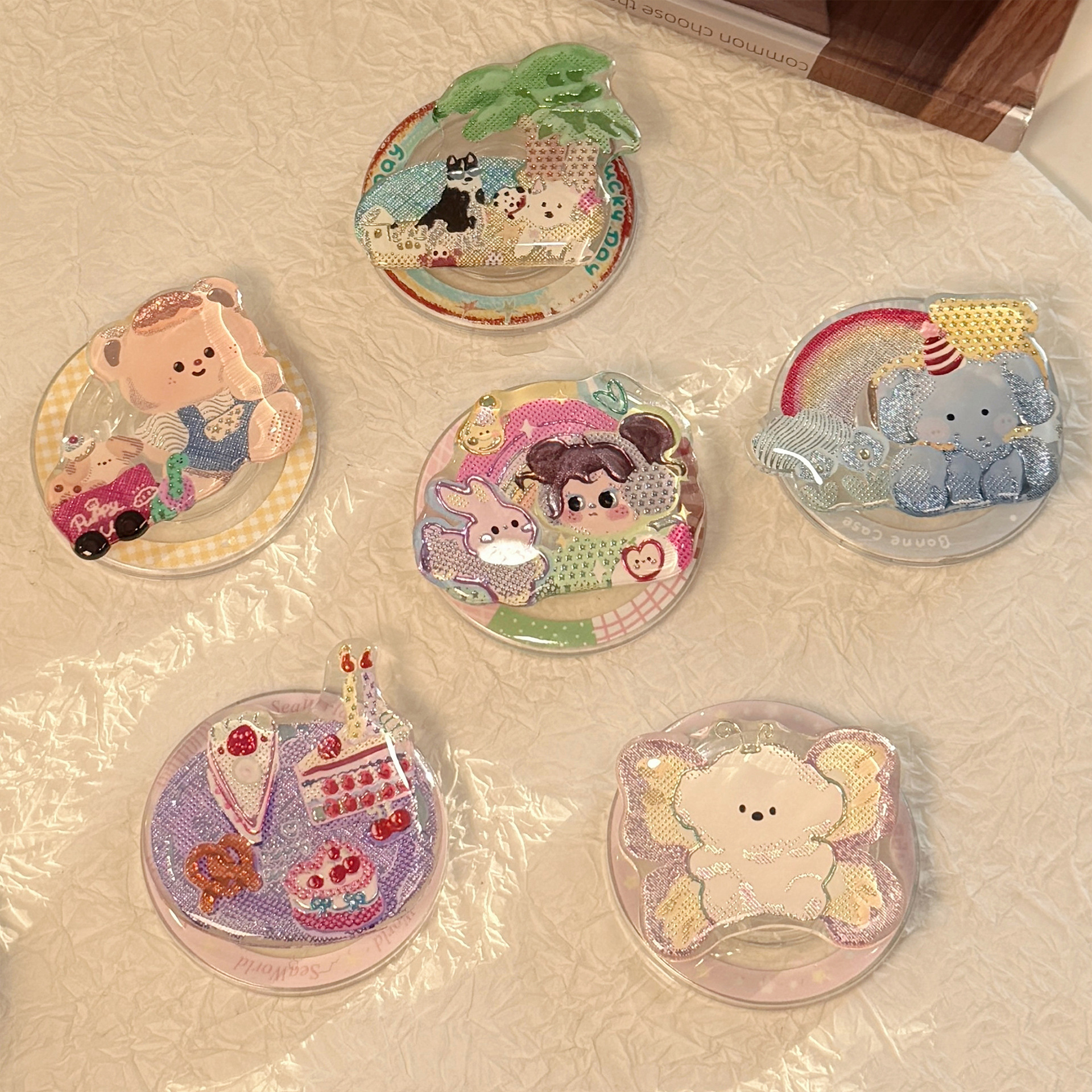 鎏金彩色插画适用 Magsafe磁吸支架个性卡通手机气囊支架伸缩便携