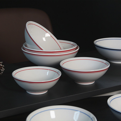 防烫加厚红蓝边陶瓷碗商用定制