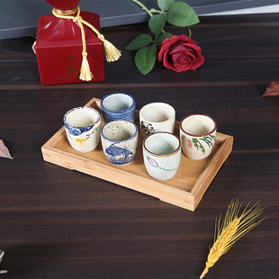 七件套酒杯带托盘陶瓷一口杯烈酒杯40ml酒杯创意复古白酒杯小酒盅