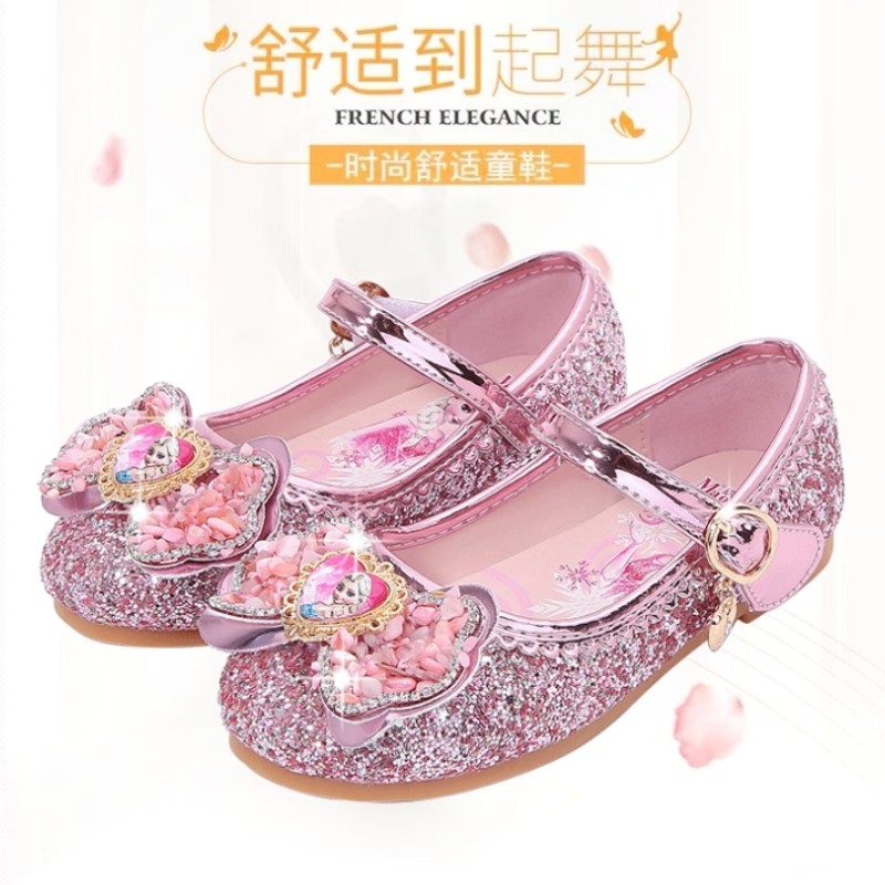 猫尔港女童春秋新款平底鞋儿童爱莎公主软底皮鞋水晶鞋小女孩单鞋