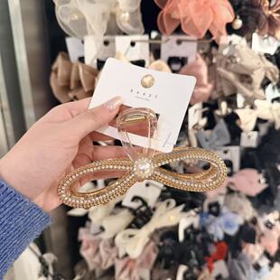 3.24韩国东大门baket发饰交叉珍珠拼链条抓夹发抓超大容量