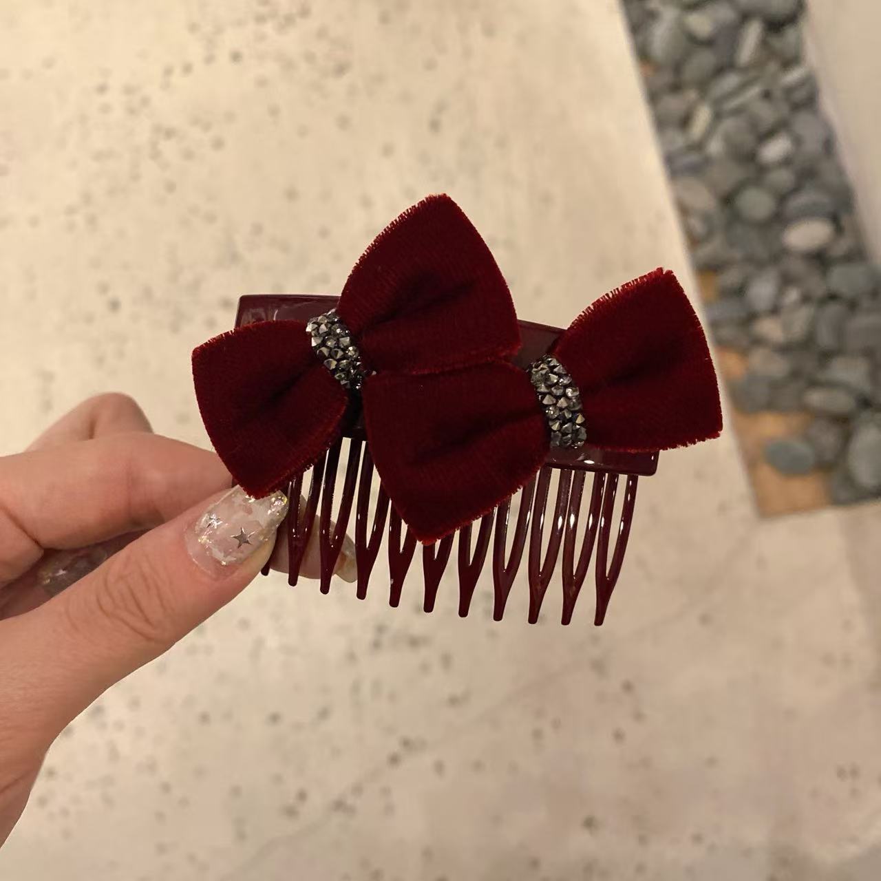 11.11韩国东大门baket发饰蝴蝶结细满天星闪丝绒复古发梳插梳