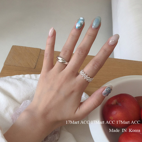 925银戒指 韩国弹力绳米珠设计戒指925纯银轻奢小众编织时尚戒圈