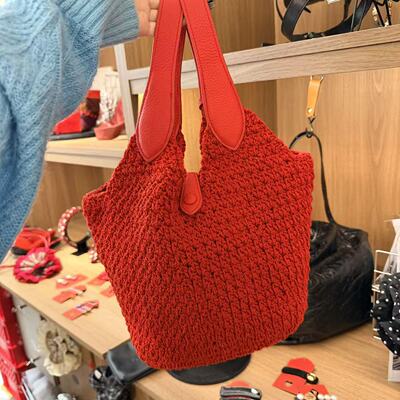 1.26韩国东大门Trois de LEI复古新年红编织手拎包包