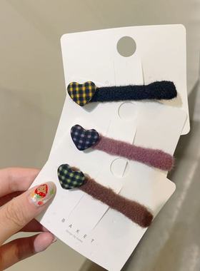 9.20韩国东大门baket发饰格子爱心布艺可爱鸭嘴夹一字夹