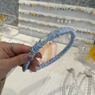 3.23韩国东大门SUU纯色贝母真丝100褶皱细边发箍