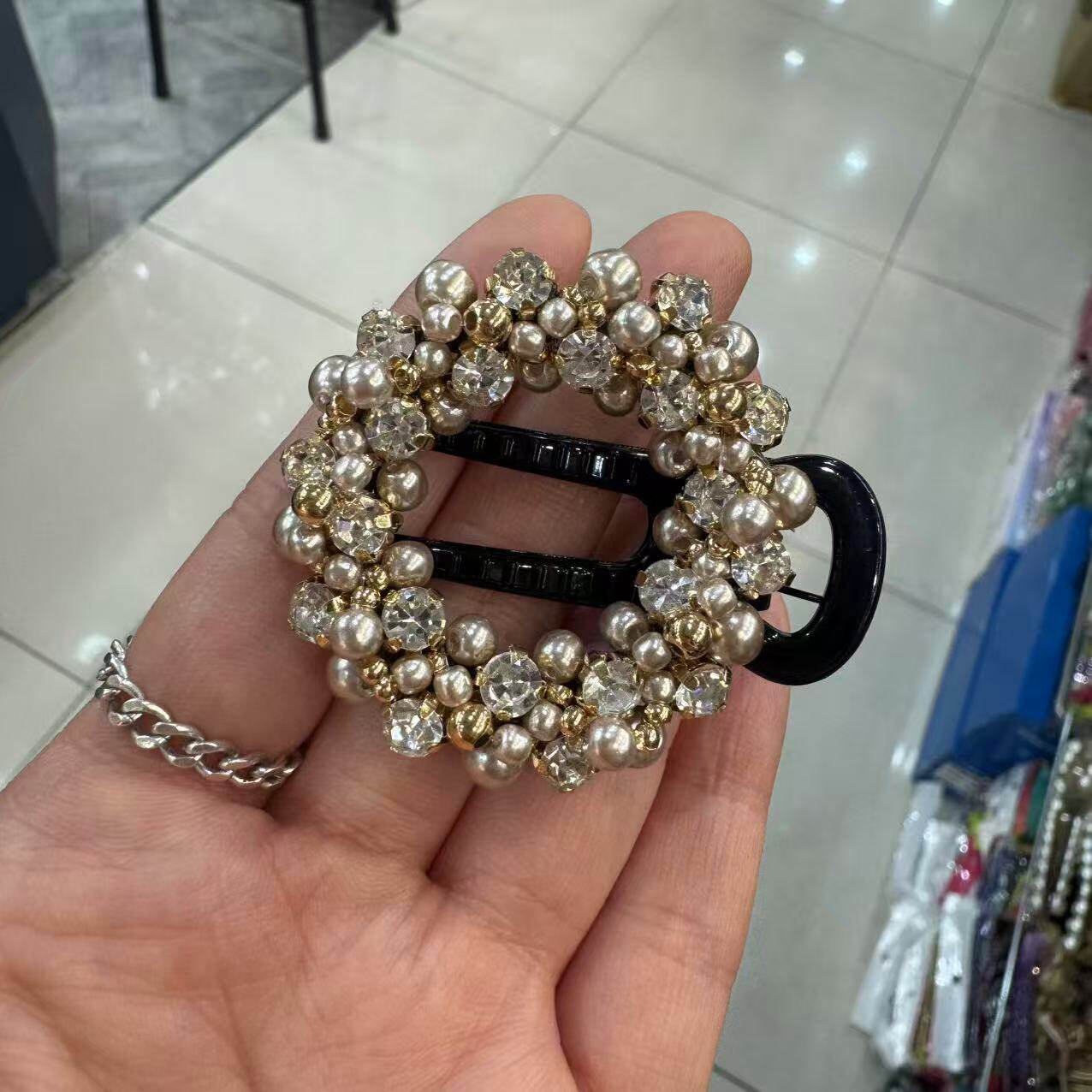 10.9韩国手工串珠圆钻珍珠鸭嘴夹发夹边夹