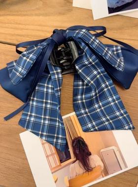 2.13韩国东大门Trois de LEI发饰学院风格子飘带蝴蝶结抓夹