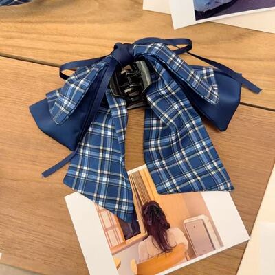 2.13韩国东大门Trois de LEI发饰学院风格子飘带蝴蝶结抓夹
