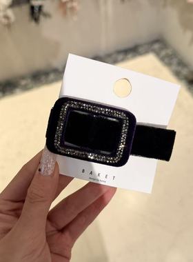 12.30韩国东大门baket发饰满钻方扣丝绒边夹
