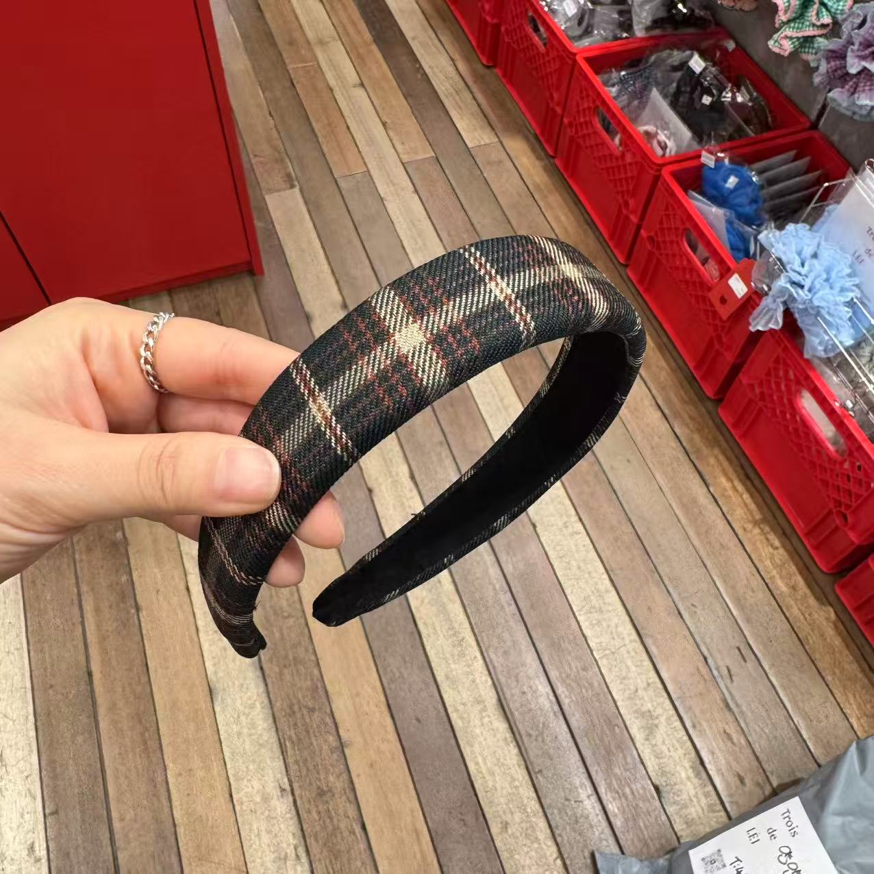 11.13韩国东大门Trois de LEI格纹布艺发箍秋冬