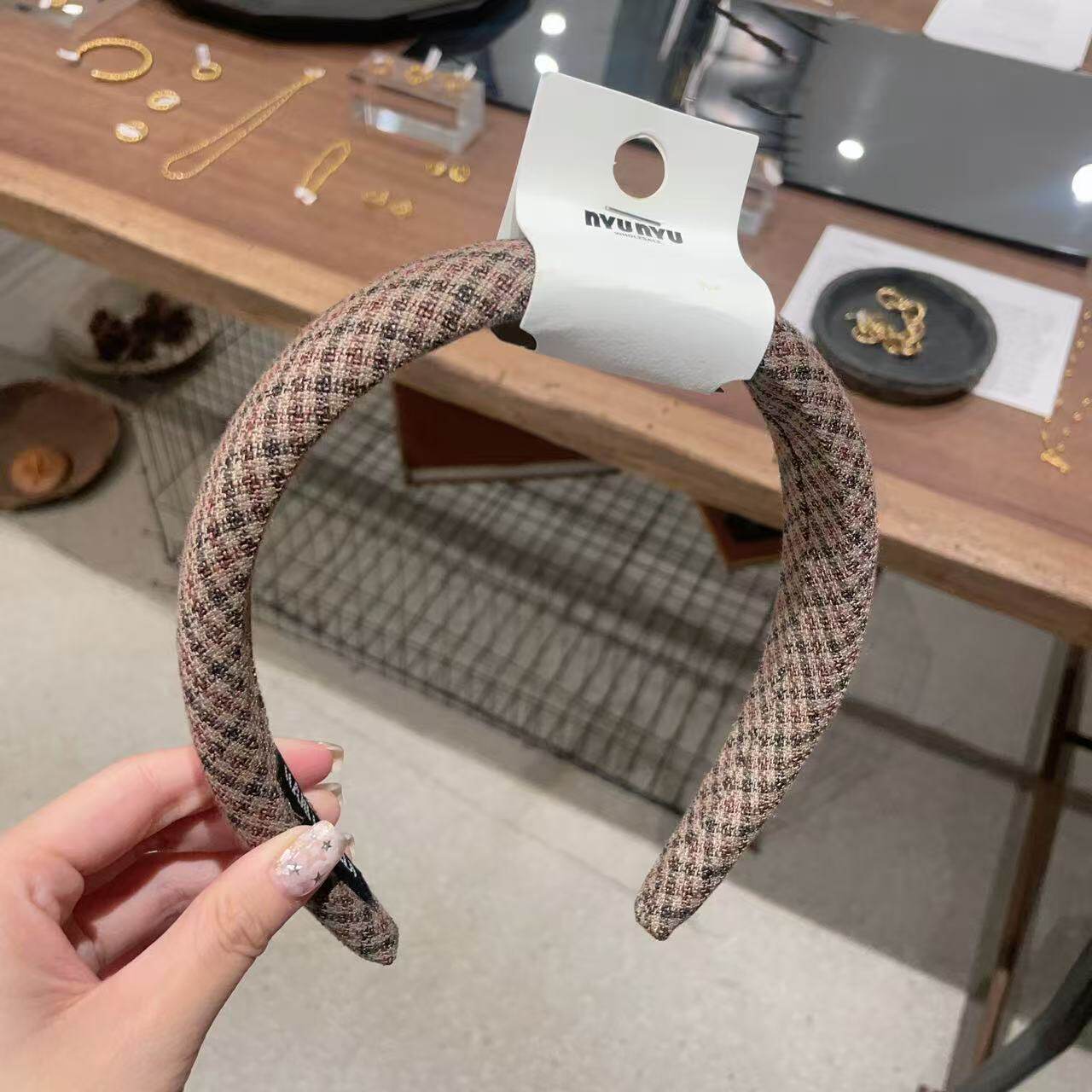 10.24韩国东大门nyunyu发饰秋冬新款复古英伦细格纹布艺发箍头箍