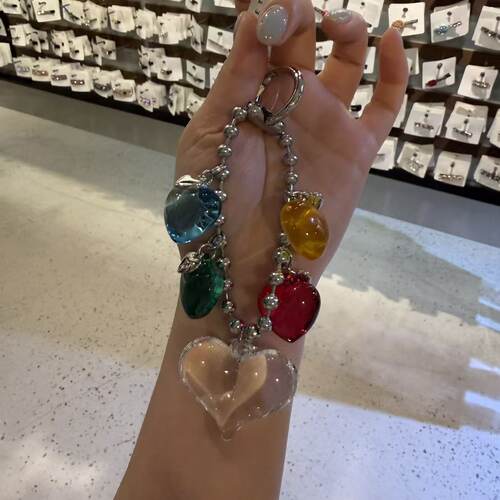 4.2直播韩国baket彩色爱心宝石花花链条装饰包挂