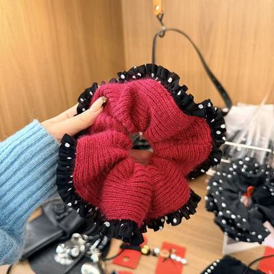 1.26韩国东大门Trois de LEI针织拼波点花边大肠发圈