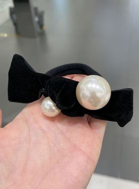 韩国发饰丝绒蝴蝶结珍珠发圈气质百搭东大门the queen马尾扎头绳