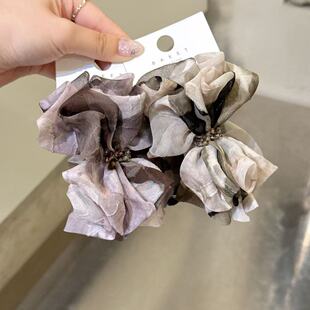 5.31韩国东大门baket发饰淡雅印花蝴蝶结马尾夹丸子头发夹抓夹