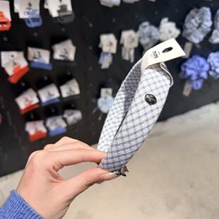 3.6韩国东大门nyunyu发饰蓝格子条纹高颅顶发箍